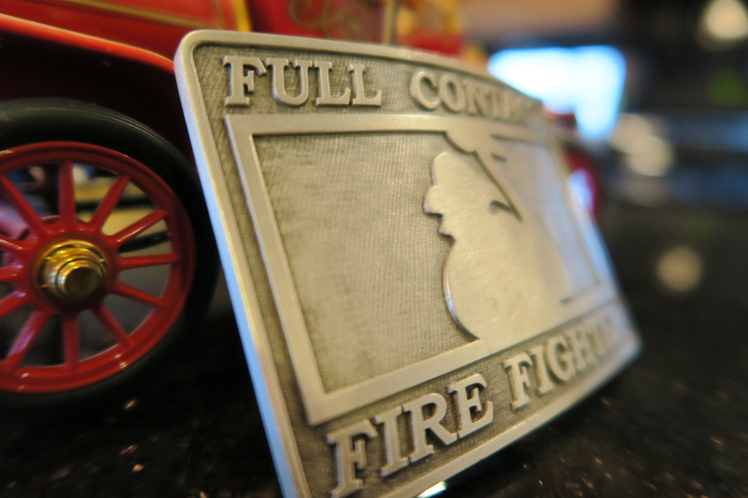 Full Contact Firefighter Belt Buckle - Bronze